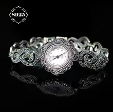 Limitée Classique Élégant S925 Argent Pur Thai Argent Fleur Bracelet Montres Processus Thaïlande Strass Bracelet Dresswatch