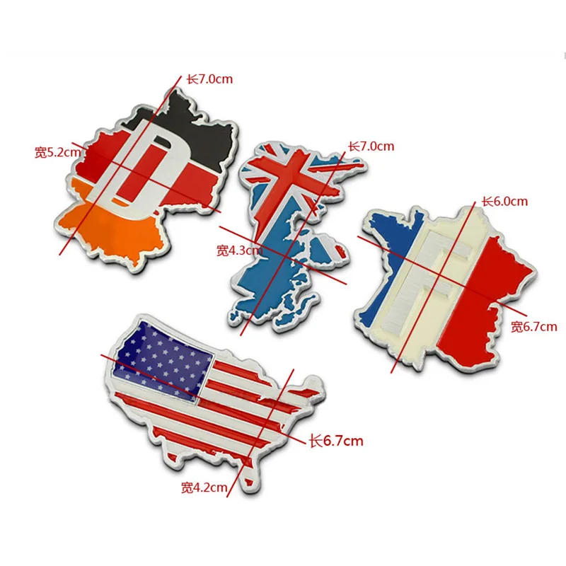 Неровные края Германии, Франции, США, Великобритании, национальный флаг, Толстый алюминиевый хромированный автомобильный Стайлинг, эмблема, значок, стикеры декоративные для тела