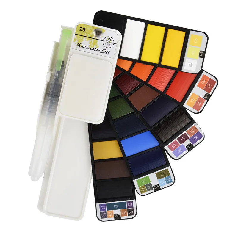 CONDA 25 цветов Твердые акварельные краски в наборе художника складные акварельные краски в наборе с кистью для рисования поля набросков - Цвет: 25 Colors