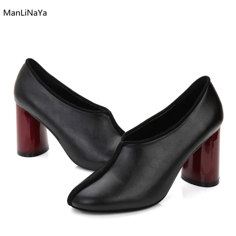 2019 Wine Red Round Heel Women Pumps Pointed Toe Vshaped Opening Woman