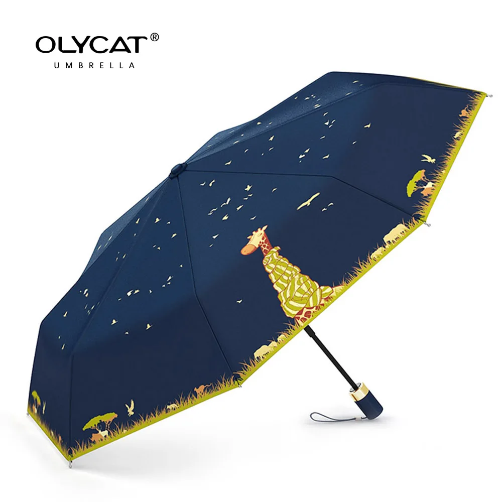 OLYCAT солнцезащитный зонтик женский Жираф картонный складной зонтик дождь Женский черное покрытие анти-УФ Зонт дорожный Зонтик для девочек 8K