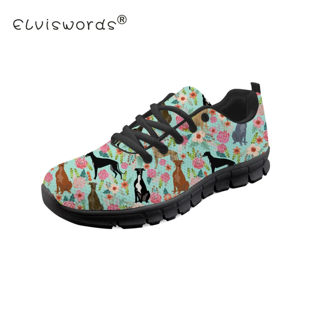 

ELVISWORDS Greyhounds Pattern Women Flats Shoes Flat Platform Lace Up Casual Sneakers Women Loafers Black Sole Female Footwear