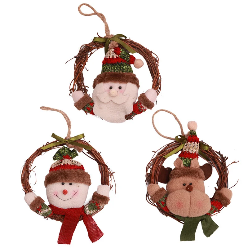 

Small Size Cute Elk Snowman SantaClaus Door Wall Wreath Decoration Xmas Rattan Hanging Pendants Garland Christmas Tree Ornaments