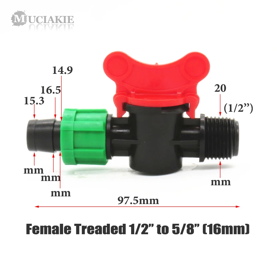 MUCIAKIE 1 шт. 5/8 ''Loc разъем для капельной ленты x 1/2'' папа с красной ручкой