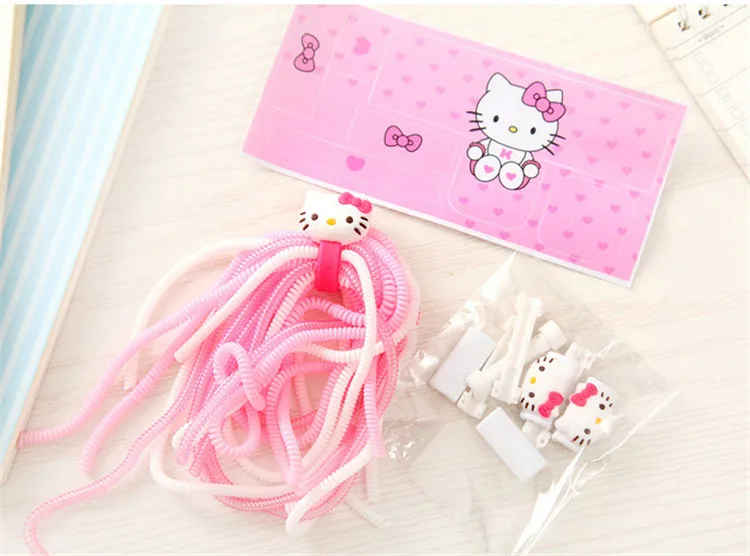 1 комплект мультфильм usb-флеш-накопитель Hello Kitty кабель протектор для наушников с кабельным Стикеры для намотки спиральный usb-шнур с зарядным устройством для iphone 5 6 6s 7