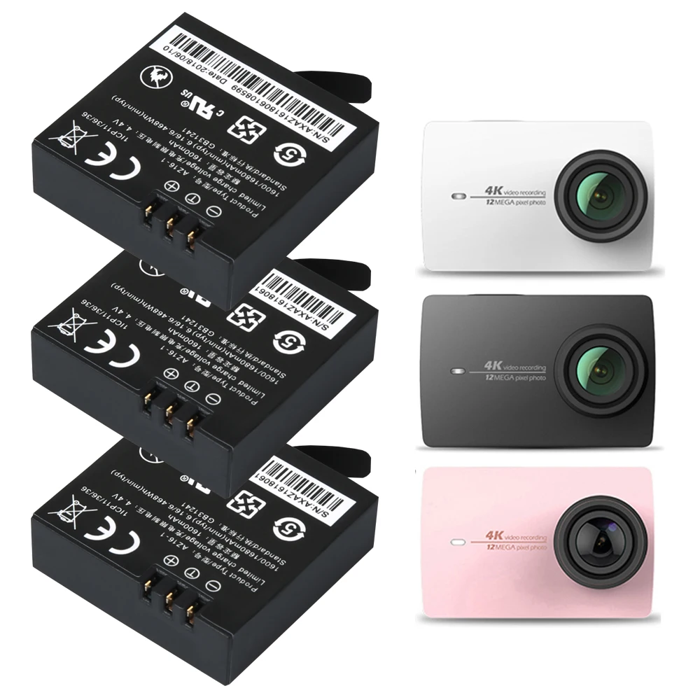 

AOPULY 3 PCS For Xiaomi YI 4K AZ16-1 1400mAh 3.85V Lithium ion Rechargeable Battery For Xiaoyi Action Camera 2