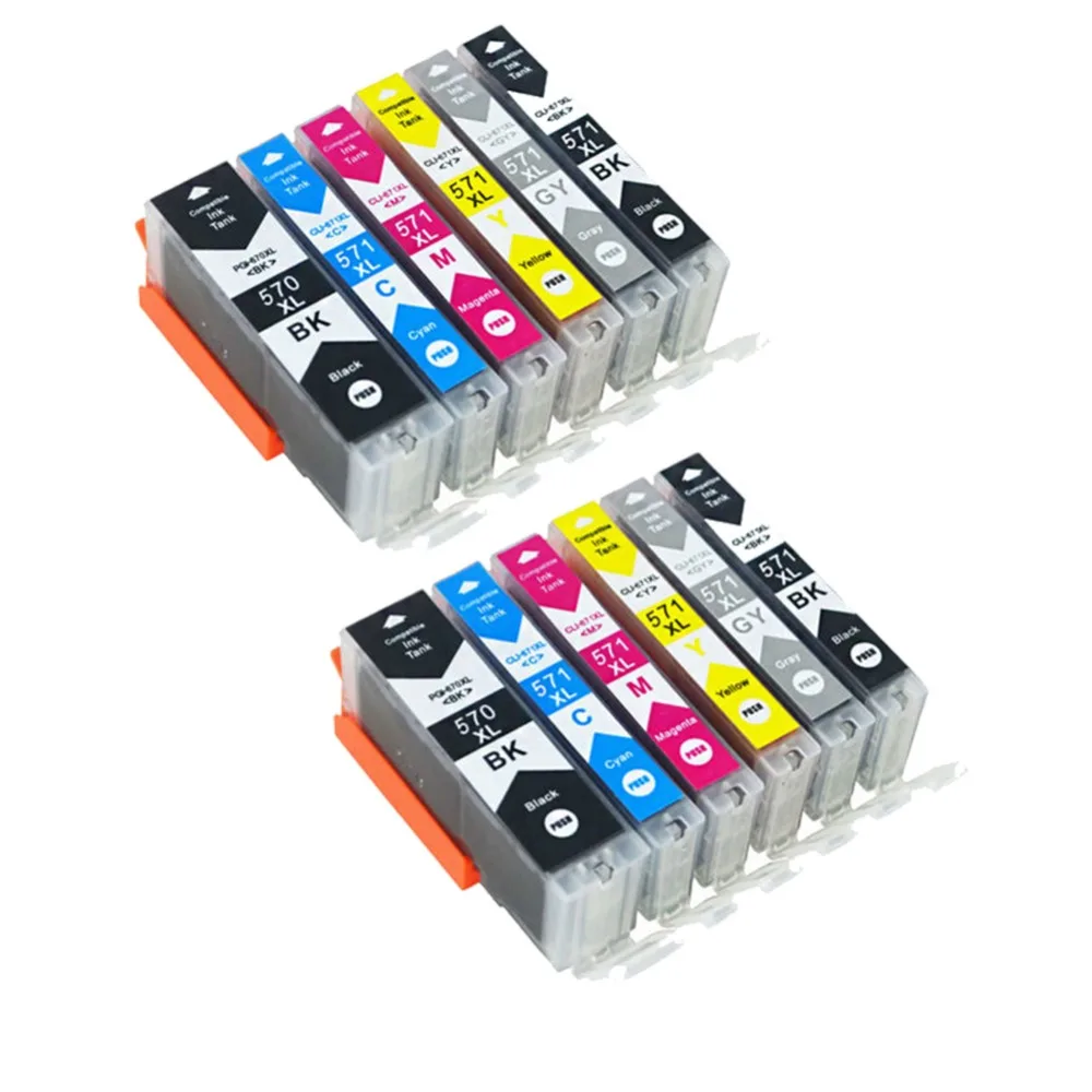 Yi Le Cai 12 шт. PGI-570 CLI-571 Совместимый картридж для CANON PIXMA MG5750 MG5751 MG5752 MG5753 MG6850 MG6851 MG6852