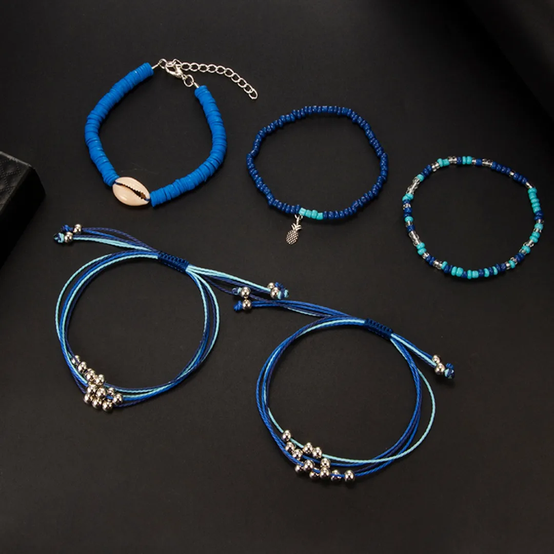 Boho Bangle Dolphin Pineapple Shell Bracelet for Women Fashion Mini Beads Rope Braided Bracelet Set Summer Bohemia Jewelry