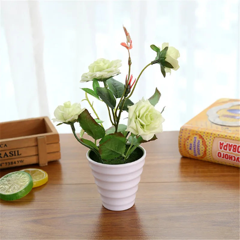 Artificial Silk Rose Flower Bonsai White Flowerpot Home Garden Balcony Houseplant Wedding Christmas Party Decor Artificial Silk Rose Flower Bonsai White Flowerpot Home Garden Balcony Houseplant Wedding Christmas Party Decor