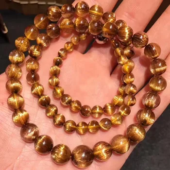 

Top Quality Natural Copper Hair Rutilated Quartz 5-12mm Crystal Cat Eye Gemstone Round Beads Necklace Chain AAAAAA