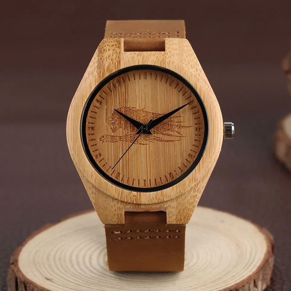 Modern Men Women Wooden Quartz Watch Genuine Leather Band Strap Handmade Carving Leopard Head Dial Clock for Unisex Gifts (9)