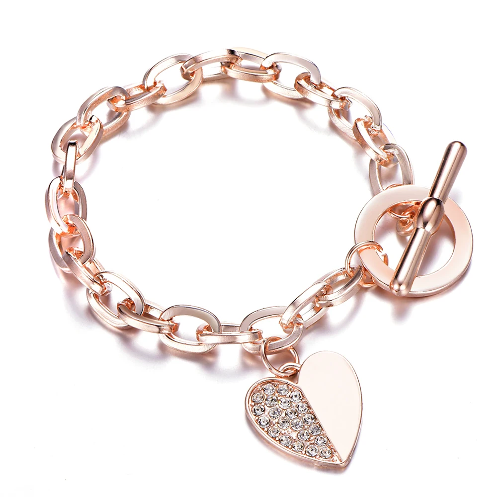 

Cuteeco Fashion Exquisite Charm Polishing Crystal Gold Sliver Rose Gold Wrist Bracelet Trendy Heart Metal Cuff Bracelet Dropship
