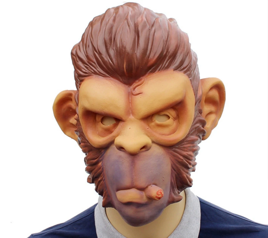Smoking Monkey Halloween Party Mask Realistic latex monkey kind head mask with black hair cool