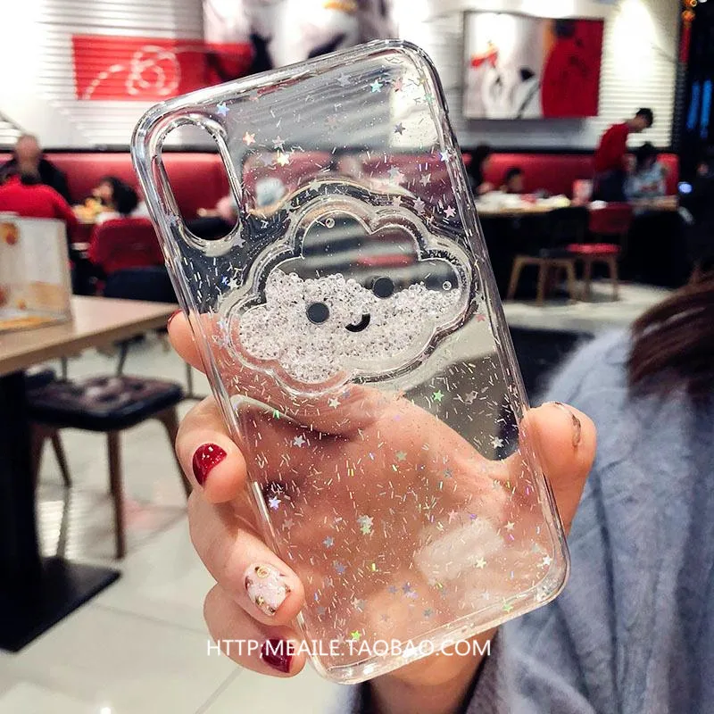 Quicksand Glitter 3D For iphone 7 7 plus 8 8plus X 6 6S 6Plus Case 3D Cute Cloud Love Drift Sand TPU Transparent Back Cover Case (1)