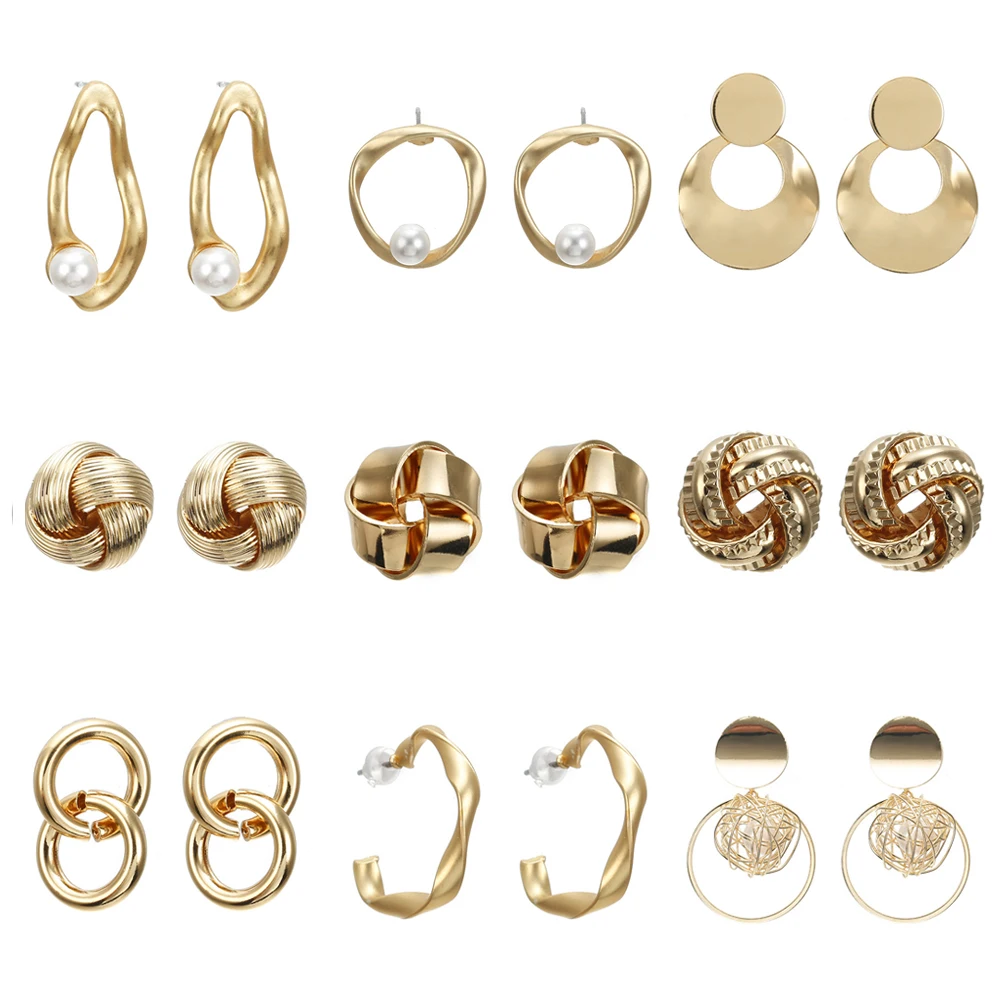 

Vanmos New Fashion Irregular Imitation Pearls Drop Earring Gold Color Alloy Earrings Korea Design Geometric Drop Earring Jewelry