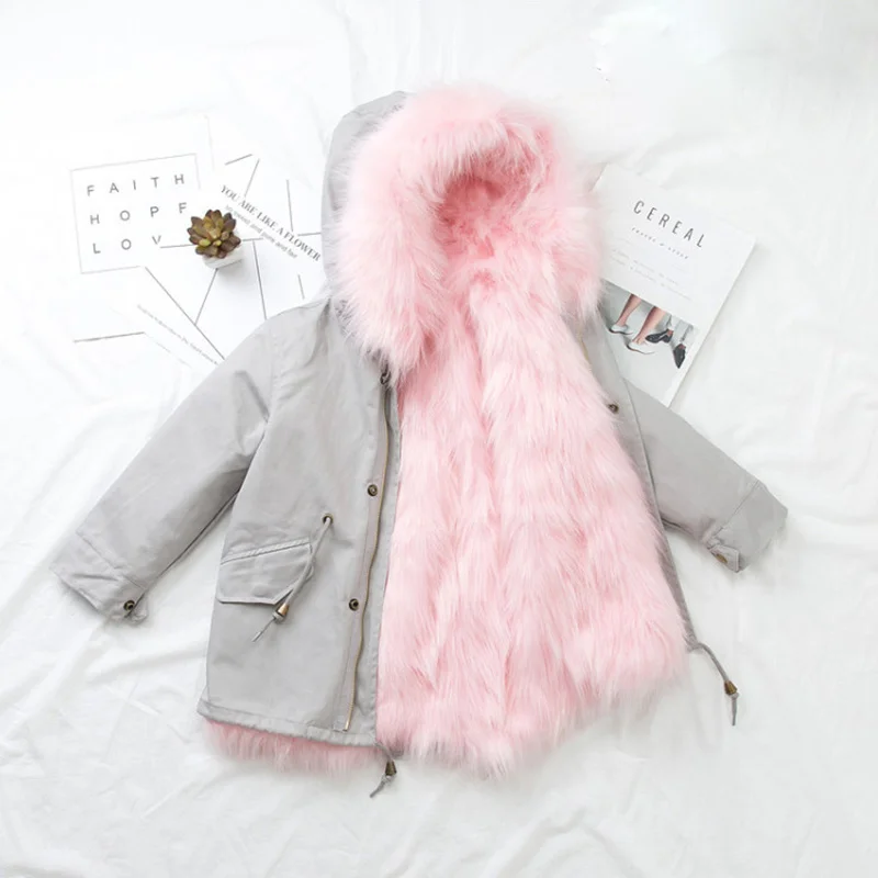 Новая модная детская зимняя верхняя одежда и пальто детская одежда для девочек и мальчиков пальто с мехом детская ткань искусственный мех, пальто - Цвет: LG pink
