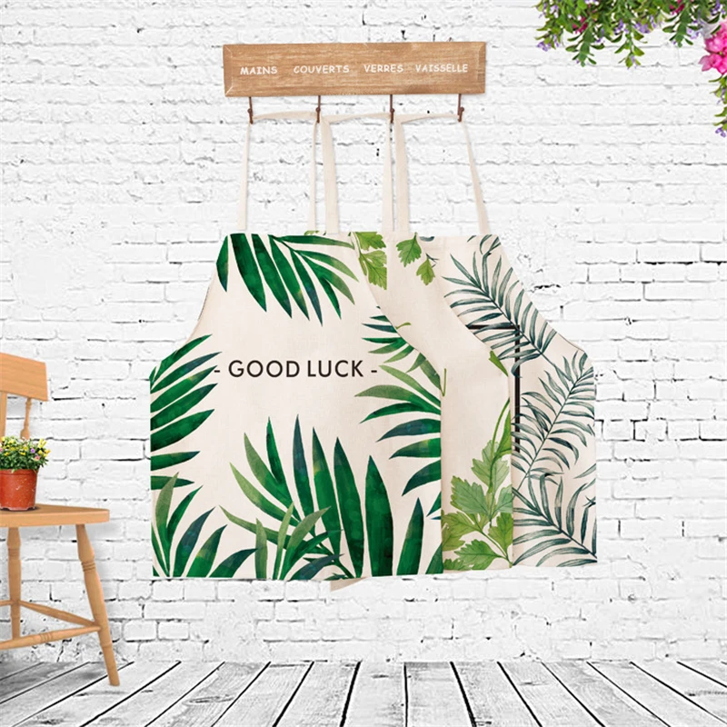 

40x50cm Tropical Green Plants Series Cooking Apron Cotton Linen Sleeveless Kitchen Baking BBQ Party Chef Apron For Children