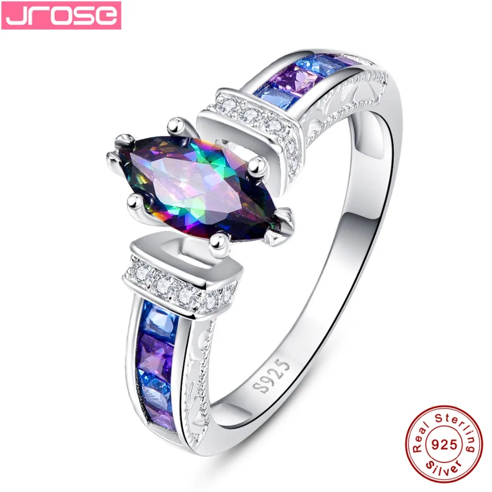 

Jrose 1.45ct Engagement Ring Mystic Fire Rainbow Topaz Multi-color 925 Sterling Silver Jewelry Wedding Rings For Women