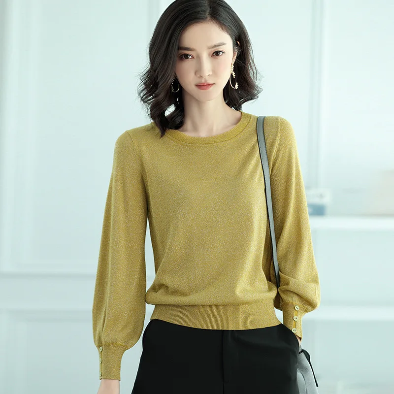 

Suvance Autumn Office Lady Knitted 3 Solid Color Sweater Fashion O Neck Loose Wool Women Basic Pullover