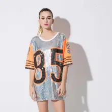 Женская футболка большого размера в стиле хип-хоп с вышивкой и блестками, летнее повседневное свободное платье, макси футболка