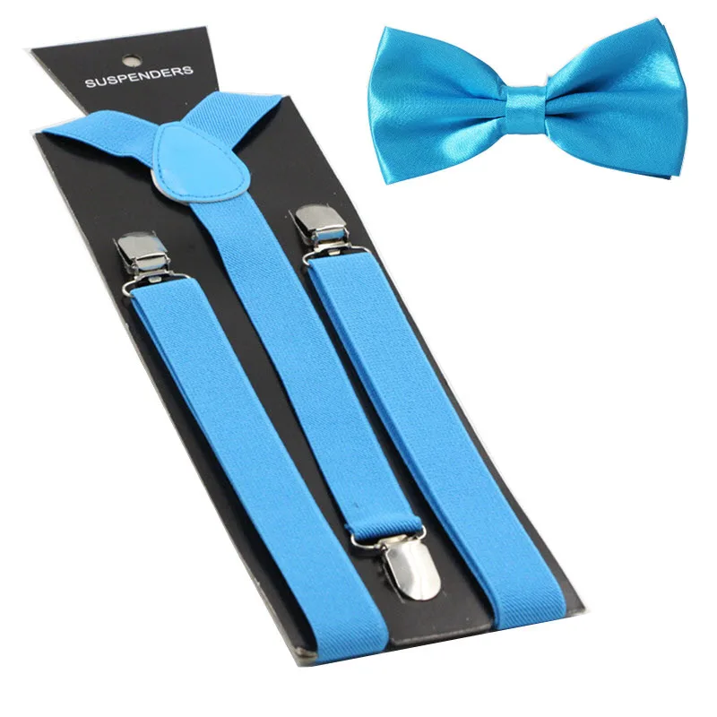 Мужские галстуки-бабочки с подтяжками женские подтяжки галстук-бабочка Y-back подтяжки регулируемые эластичные подтяжки для джинсов брюки - Цвет: 15 sky blue