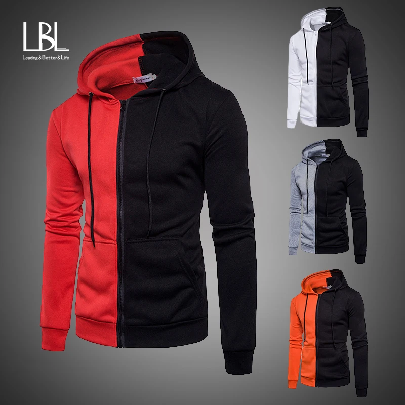 

Hooded Bomber Jacket Men 2019 Sportswear Patchwork Sweatshirt Zipper Casual Coat Mens Moletom Masculino Fleece Hoodies Tracksuit