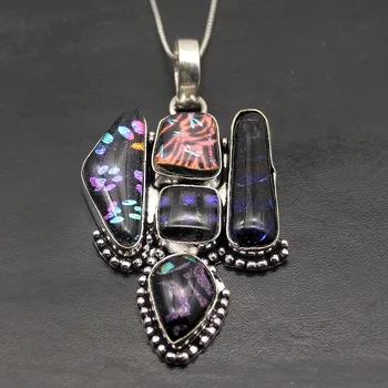 

Hermosa Multi Stone Mystic Natuarl Dichroic Glass Charms Necklace Pendant 2 1/2 Inches A499