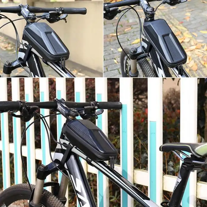 Excellent Newly Bike Front Beam Bag Waterproof EVA Wear-resistant Carbon Pattern Bicycle Bag  C55K Sale 14