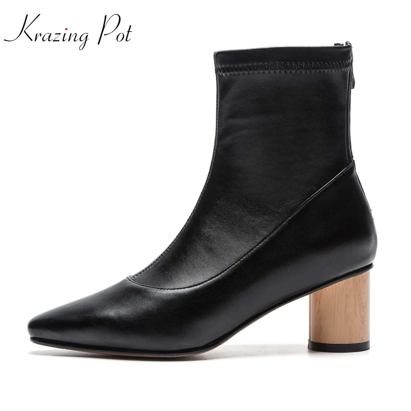 

Krazing Pot genuine leather flock material fashion boots superstar personality design high heels winter stretch ankle boots L8f2