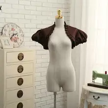 Настоящее изображение, Новое поступление, коричневый Свадебный жакет с оборками, атласное болеро с рукавами-крылышками, свадебные накидки, накидка для невесты