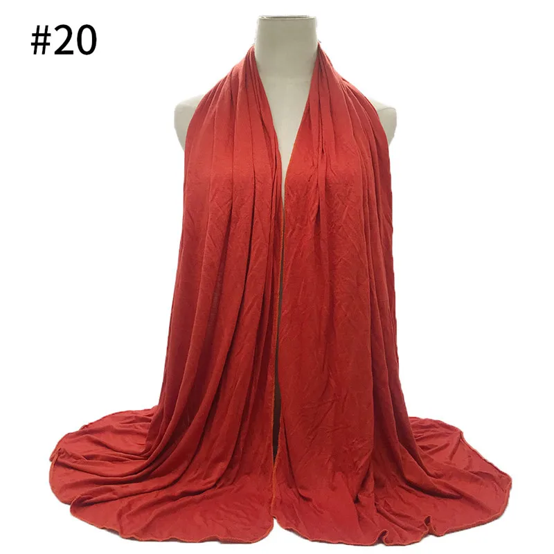 Мягкий базовый хлопковый эластичный трикотаж большого размера, 28 цветов, модная однотонная шаль из вискозы, мусульманские женские шарфы хиджабы-шарфы, 9 шт