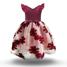 Детское платье принцессы с вышивкой для девочек, летнее платье-пачка с цветочным рисунком, нарядное платье для девочек на день рождения Одежда для маленьких девочек от 2 до 10 лет