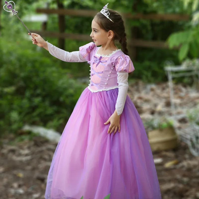 

Long Hair Princess Dress Long Sleeve Ankel Length Cartoon Ball Gown Tangled Party Dress Rapunzel Casual Clothes Gift Christmas