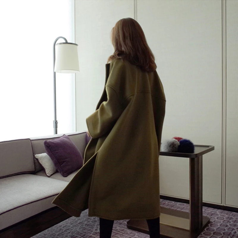 2018 Plus Size 4XL Women Winter Jacket Army Green/Black Fashion Long Coat Women Coat Female Thicked Winter Wool Coat