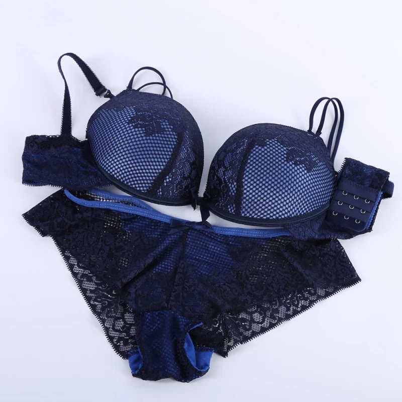 

Sexy Women Lace Thin Deep V-neck Push Up Underwear Vintage Solid Embroidery Lace Floral Lingerie Bras & Panties Unde