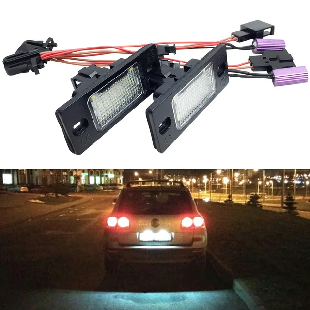 

2pcs 18 LED Number License Plate LED Light Lamp For Porsche Cayenne VW Touareg Triple Brightness Auto Tail Light with Decoder