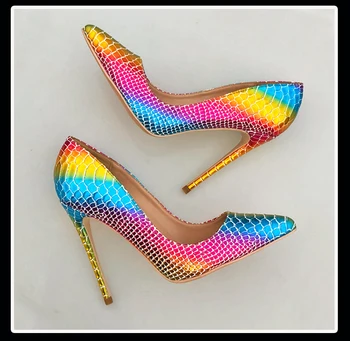 

2019 Fashion free shipping Women Rainbow python snake leather Poined Toe Stiletto high heel pump HIGH-HEELED SHOES Wedding shoes