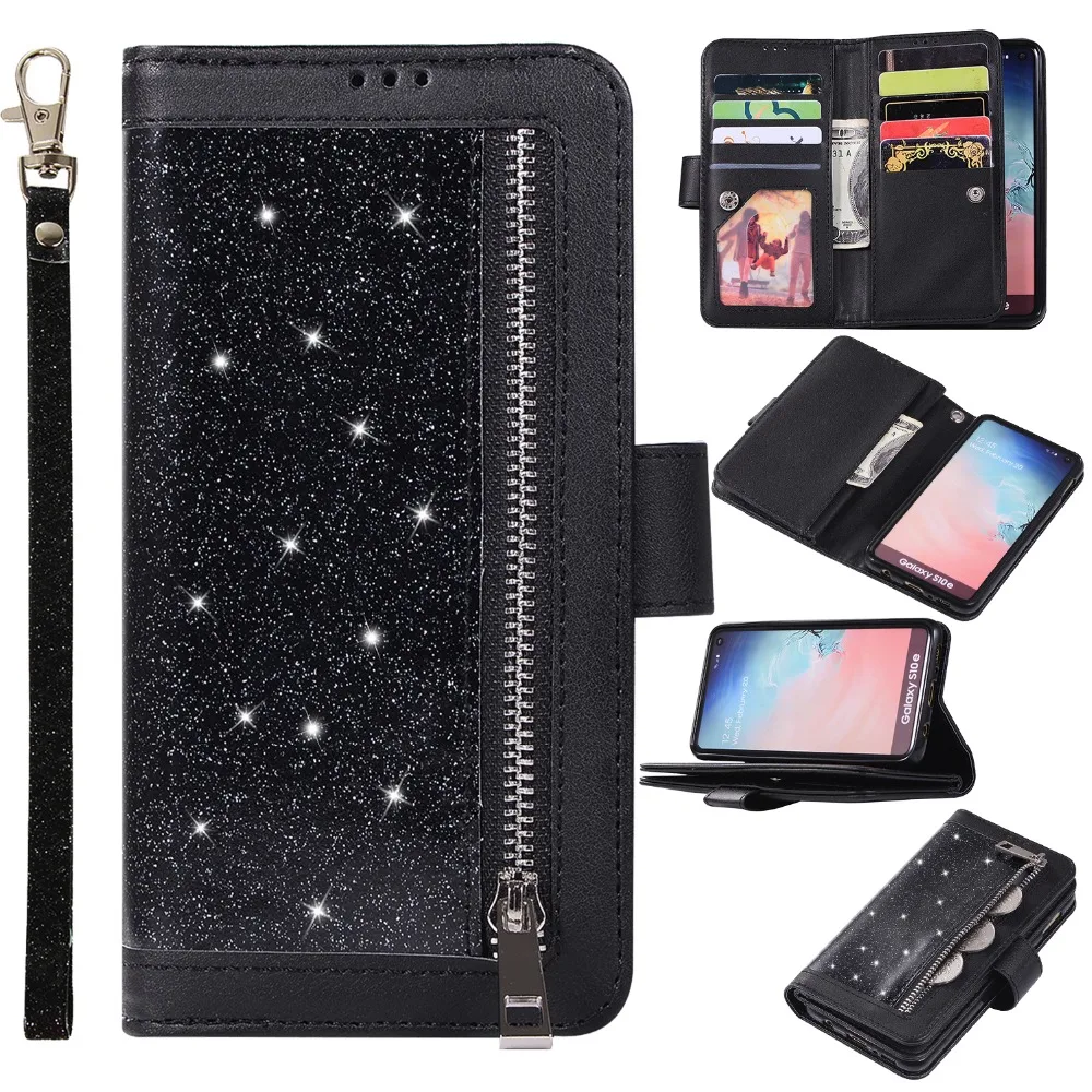 Daxing блестящий чехол-кошелек на молнии для samsung Galaxy S10 S10e слот для карт кожаный чехол для samsung s9 plus s8 plus сумка для телефона