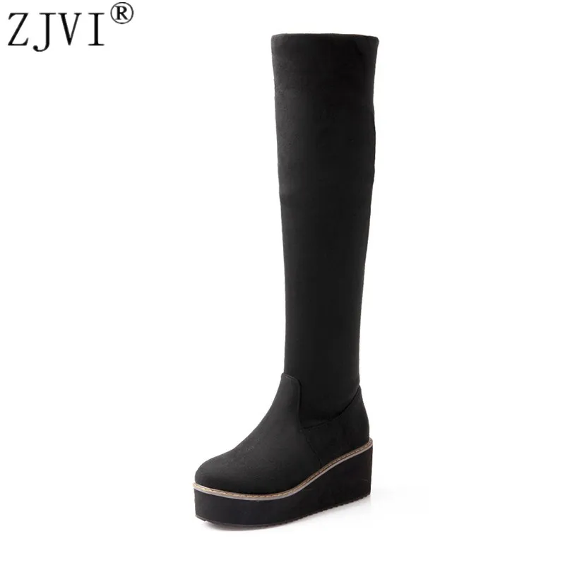 

stretch Nubuck&PU Black red blue wedge platform women thigh high Martin boots,2014 Winter fashion classic waterprof femal shoes