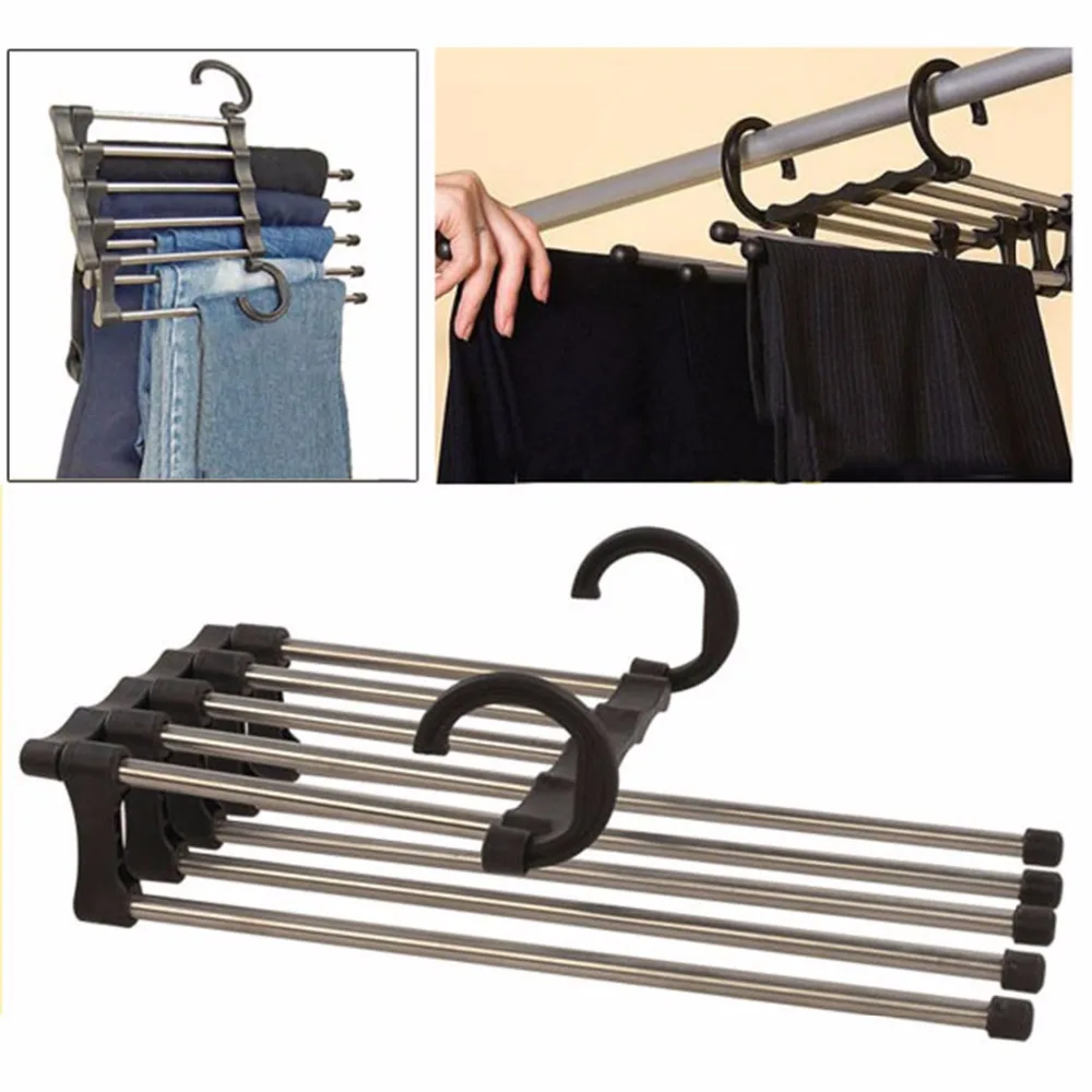 HIPSTEEN الساخن ماجيك السراويل شماعات/رف متعددة الوظائف السراويل خزانة hangerrack cabide 5 في واحدة عملية مريحة