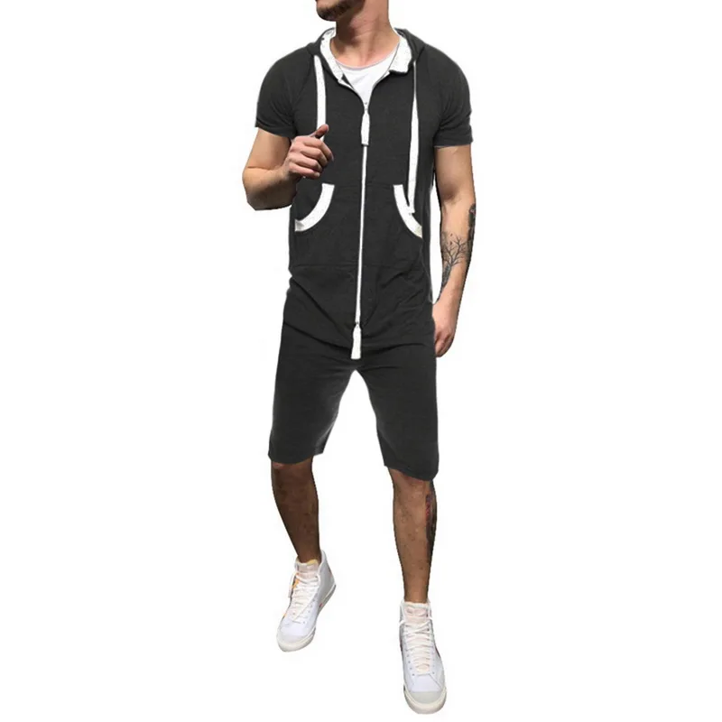 Puimentiua New Fashion Casual Tracksuit Jumpsuit Mens Short Sleeve Sweatshirt Hoodies Romper Mens Overalls Sportwear