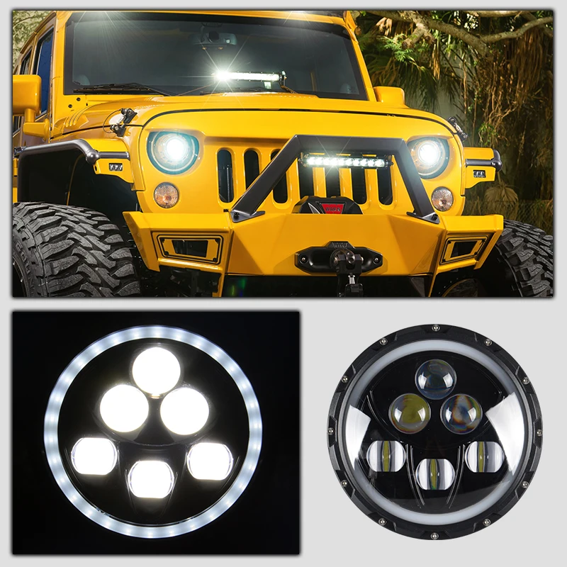 RACBOX 1 шт. 7 &quot60 Вт с светодиодный чипы фары проектора для Jeep Wrangler JK/TJ/LJ /CJ Hummer 6000LM Off