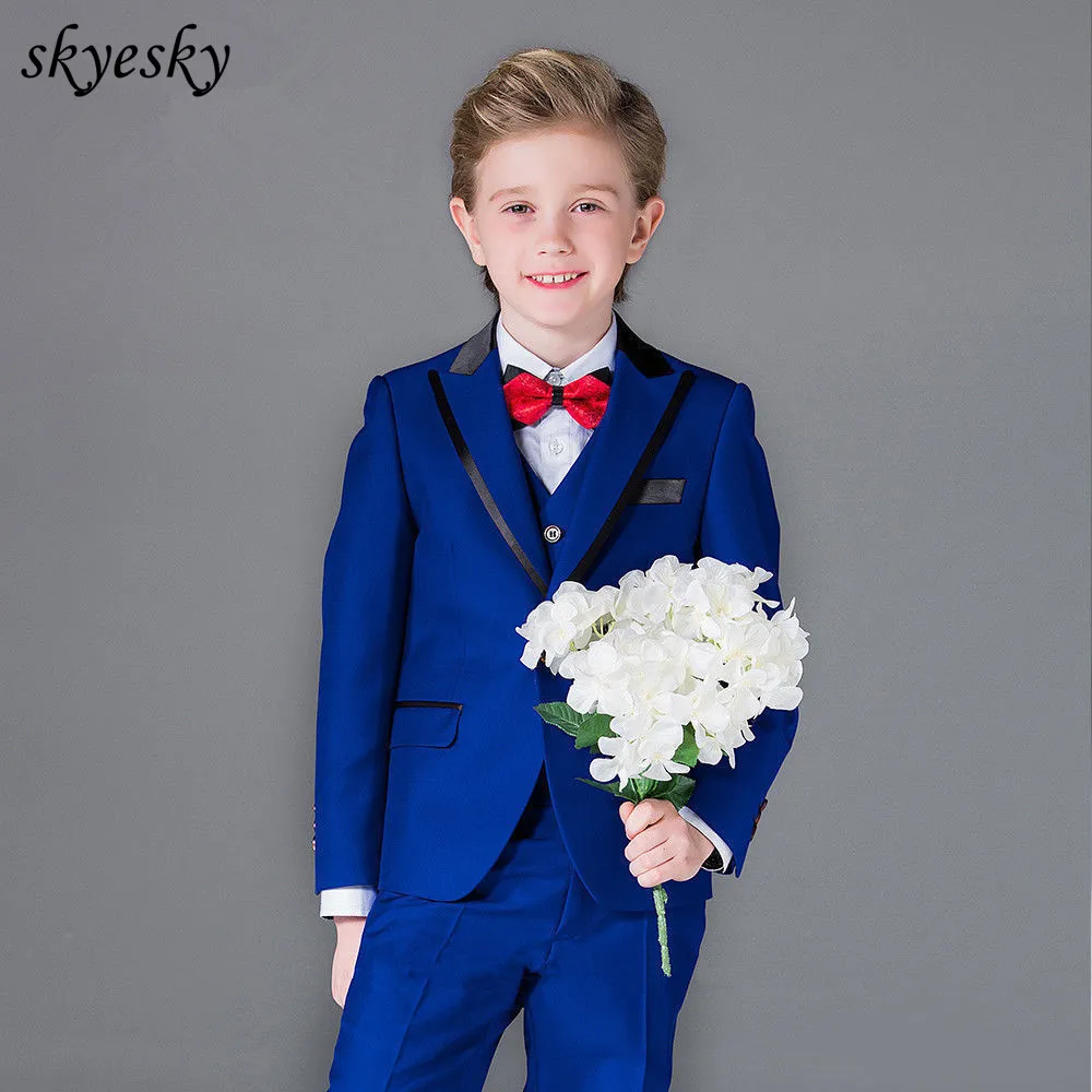 27-1           Blue Kid's 3 Piece Wedding Groom Tuxedos Flower Boys Children Party Prom Suits