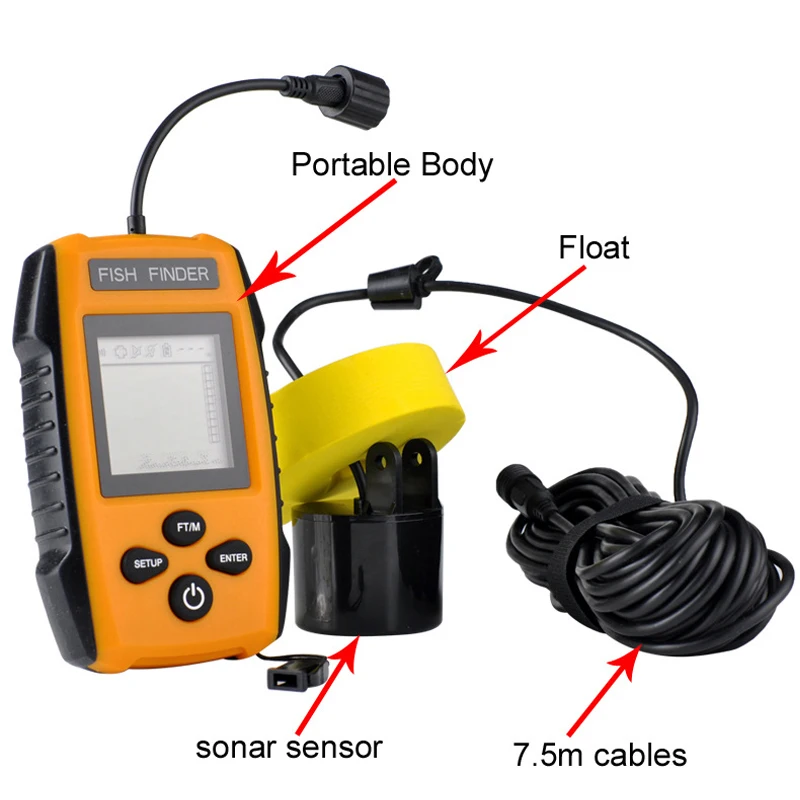 المحمولة صياد السمك سونار العمق مسبار إنذار محول Fishfinder 0.7-100 m الصيد السونار مع الإنجليزية عرض