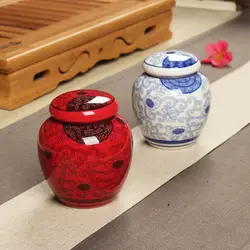 Чай упаковку керамические Чай caddy 220 мл запечатанные банки синий красный глазури цветок маленький Чай