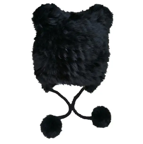 

Women's natural rabbit fur knitted Hats girls winter thicken warm fashion lovely bear ear rabbit fur Skullies & Beanies TB375