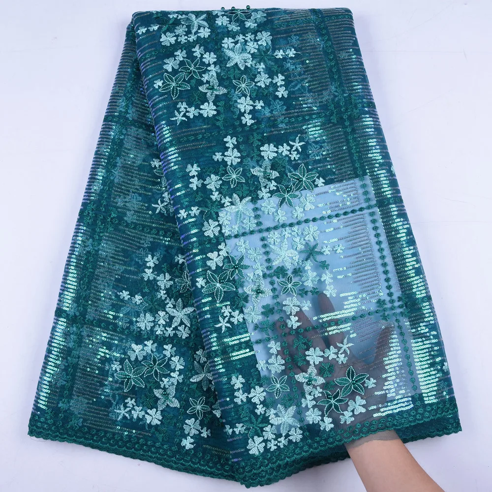 

Latest Green Nigerian Lace Fabrics For Wedding Dress African French Sequins Lace Fabric 2019 High Quality French Voile Lace
