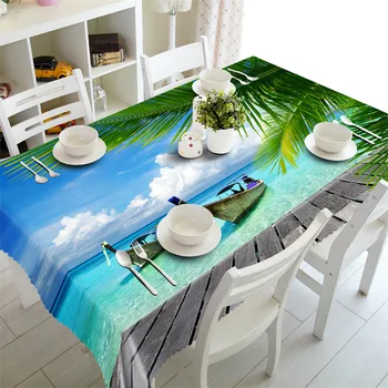 

Beautiful Seaside scenery 3D Tablecloth polyester Dinner Table Cloth Macrame Decoration Table Cover