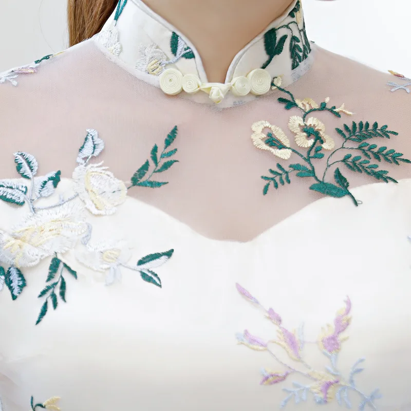 U-SWEAR Новое поступление короткие платья для невесты Creme Cheongsam вышивка Иллюзия высокое Короткое приталенное платье элегантное платье подружки невесты