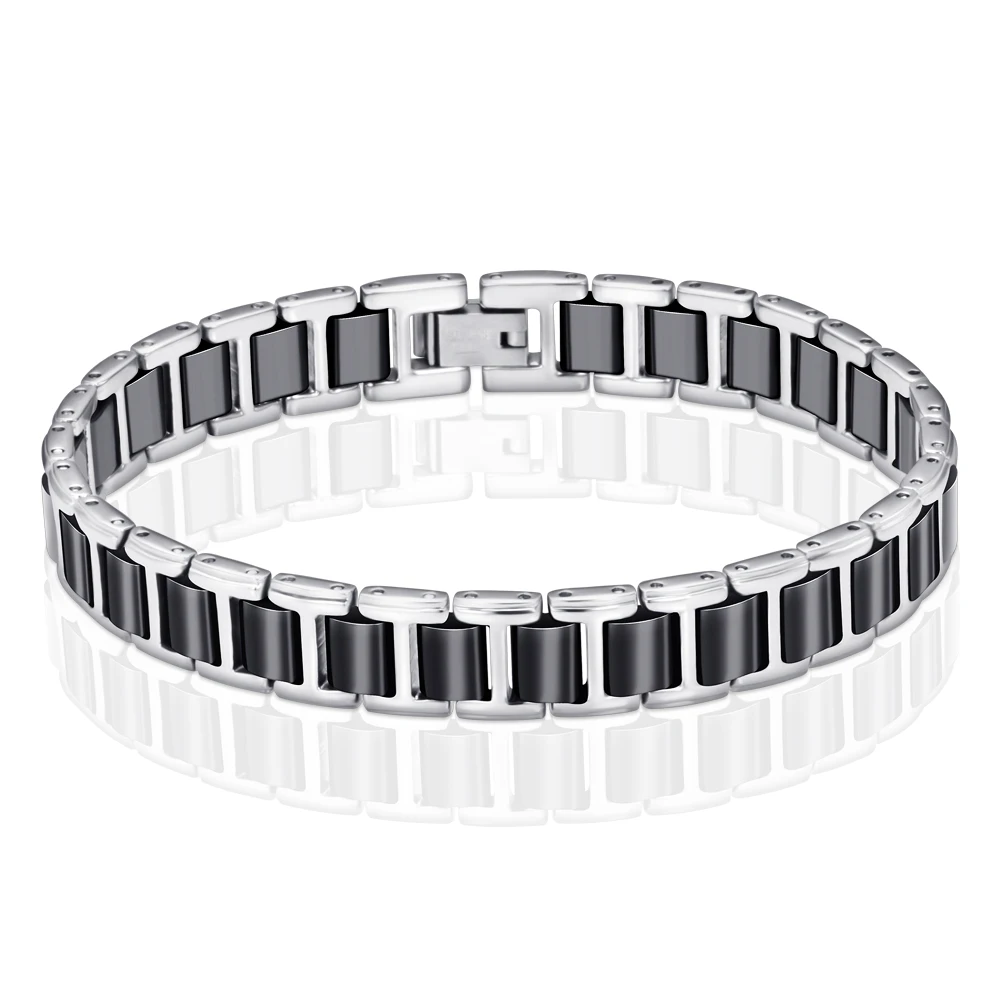 

Trendy Jewelry Ceramic Bracelet Bangle Health Magnetic Power Titanium Bracelets Black With Silver Color Men Bracelet & Bangle
